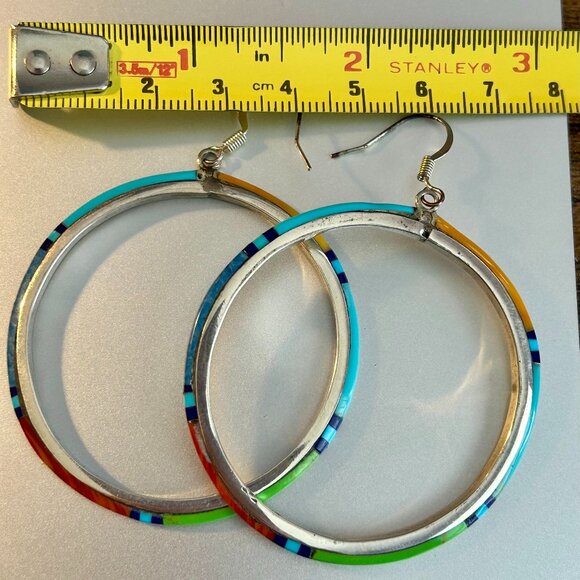Sterling & Turquoise Inlay Earrings - Colorful, Eye-Catching! - Picture 1 of 4